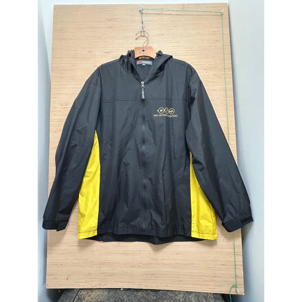 KENPO Black Yellow Zip Up Hooded Windbreaker Jacket Size S